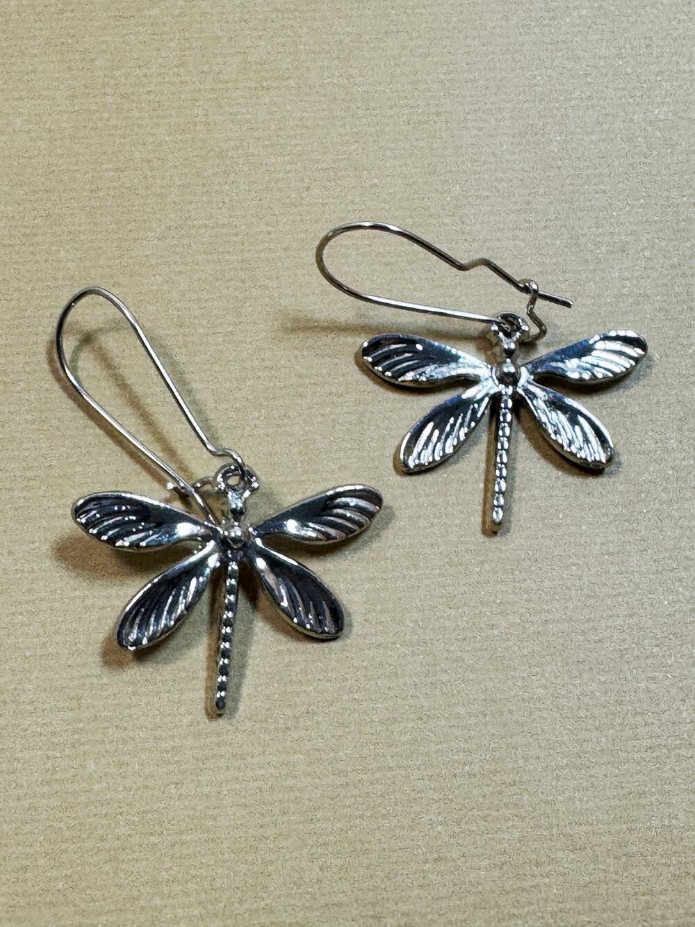 Silver Firefly Dangle Earrings Dragonfly Insect Drop Earrings 1.75" E305